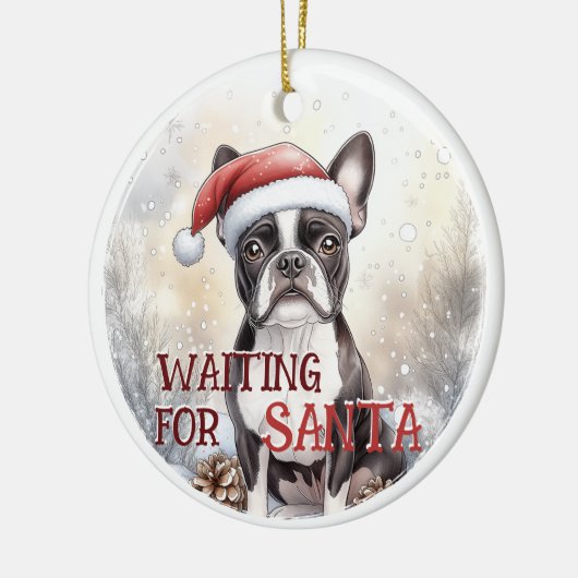 Boston Terrier wacht op kerstmis Keramisch Ornament (Links)