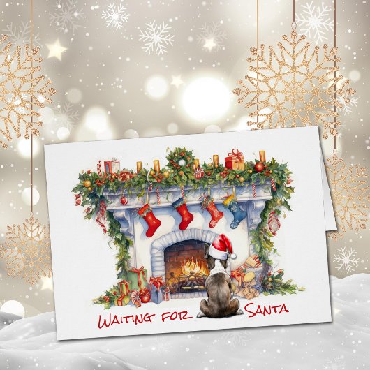 Boston Terrier Wacht op Santa Christmas open haard