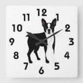 Boston Terrier Wall Clock Vierkante Klok (Voorkant)