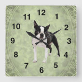 Boston Terrier Wall Clock Vierkante Klok (Voorkant)