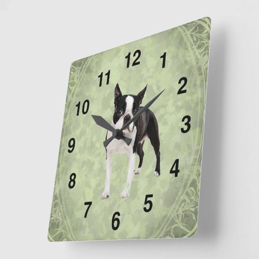 Boston Terrier Wall Clock Vierkante Klok (Hoek)