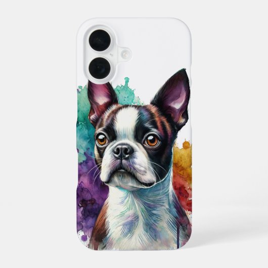 Boston Terrier Watercolor Kunst iPhone 16 Hoesje (Achterkant)