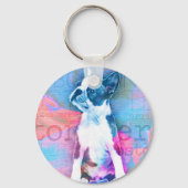 Boston Terrier Waterverf Digital Art Sleutelhanger (Voorkant)
