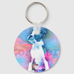 Boston Terrier Waterverf Digital Art Sleutelhanger