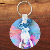 Boston Terrier Waterverf Digital Art Sleutelhanger (Voorkant)