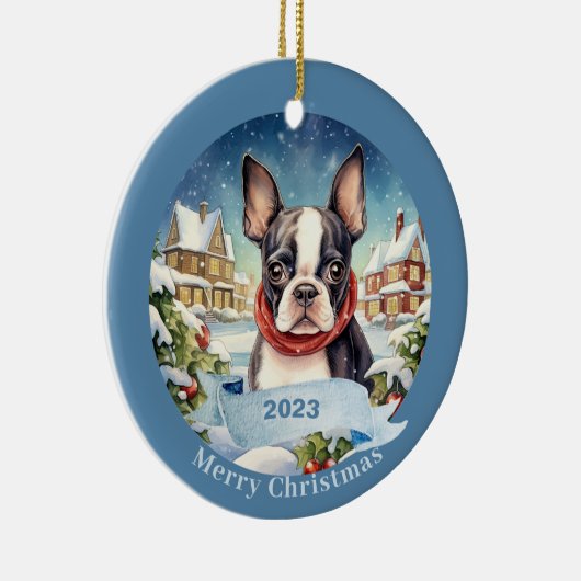 Boston Terrier Waterverf Hondenkerst Keramisch Ornament (Rechts)