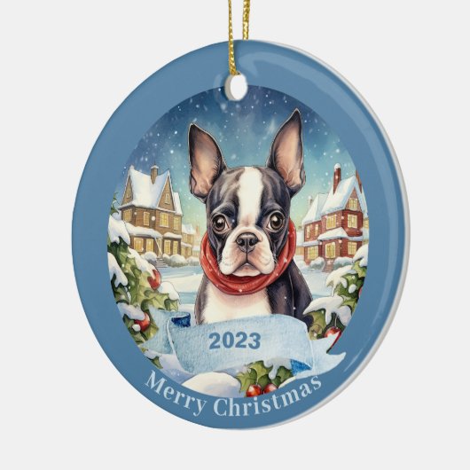Boston Terrier Waterverf Hondenkerst Keramisch Ornament (Links)