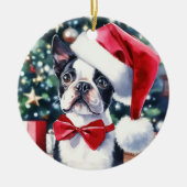 Boston Terrier Waterverf Kerstmis Keramisch Ornament (Voorkant)