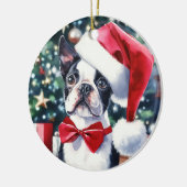 Boston Terrier Waterverf Kerstmis Keramisch Ornament (Links)