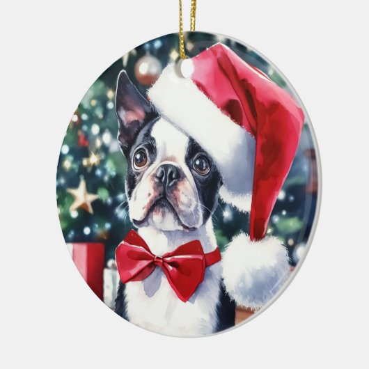 Boston Terrier Waterverf Kerstmis Keramisch Ornament (Links)