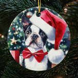 Boston Terrier Waterverf Kerstmis Keramisch Ornament<br><div class="desc">Schattigee Waterverf Boston Terrier kerstversiering</div>