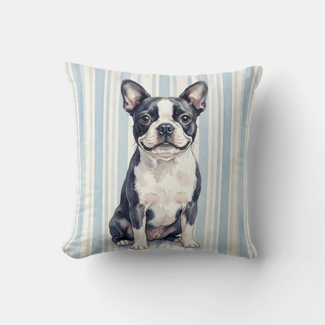 Boston Terrier Waterverf Kussen (Voorkant)
