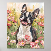Boston Terrier Waterverf Print Dog Poster (Voorkant)