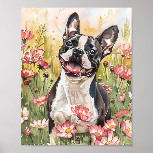 Boston Terrier Waterverf Print Dog Poster (Voorkant)