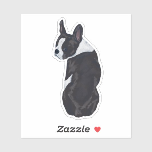 Boston Terrier Waterverf Zwart Hondenliefhebber St Sticker (Vel)
