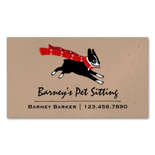 Boston Terrier Wearing Red Winter Scarf Magnetisch Visitekaartje (Voorkant)