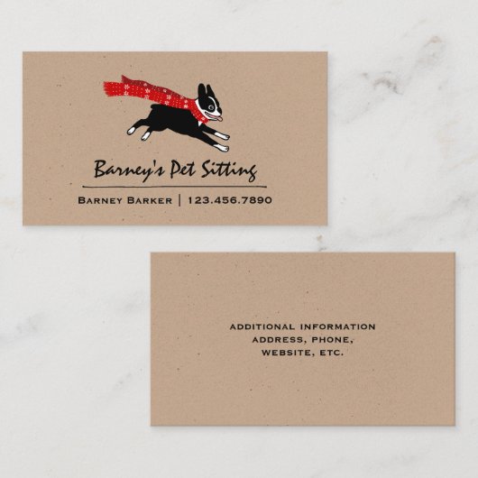 Boston Terrier Wearing Red Winter Scarf Visitekaartje (Voorkant / Achterkant)