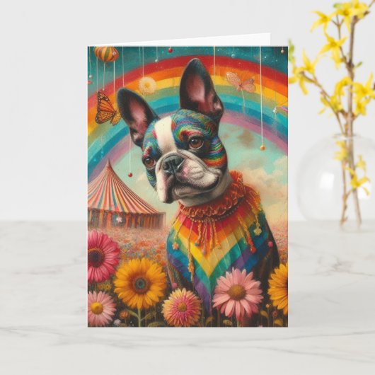 Boston Terrier Wildflower Meadow Circus Tent Kaart (Gele Bloem)