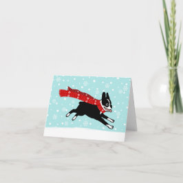 Boston Terrier Winter Snow Dog | Happy Holiday Feestdagen Kaart