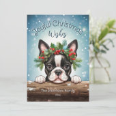Boston Terrier Winter Wonderland vreugdevolle Kers Feestdagenkaart (Staand voorkant)