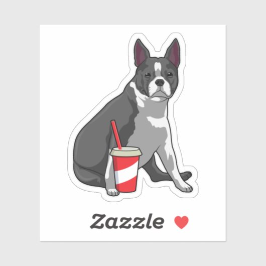 Boston Terrier with Drink Sticker (Vel)