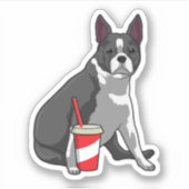 Boston Terrier with Drink Sticker (Voorkant)