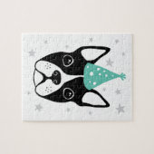 Boston terrier with party hat and stars legpuzzel (Horizontaal)