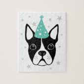 Boston terrier with party hat and stars legpuzzel (Verticaal)