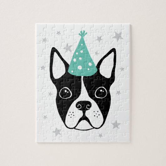 Boston terrier with party hat and stars legpuzzel (Verticaal)