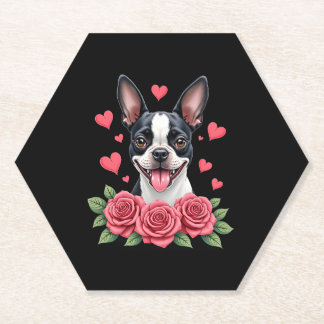 Boston Terrier with Red Roses Hearts Valentine�s D Kartonnen Onderzetters