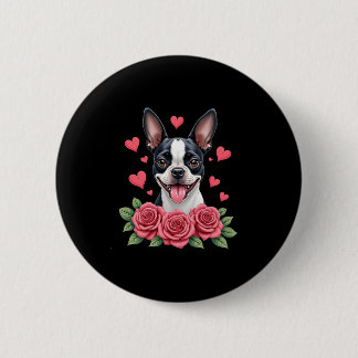 Boston Terrier with Red Roses Hearts Valentine�s D Ronde Button 5,7 Cm