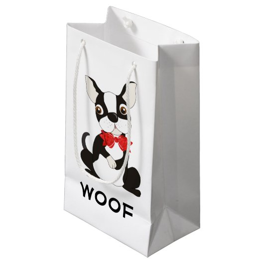 Boston Terrier Wof Klein Cadeauzakje (Voorkant Gekanteld)