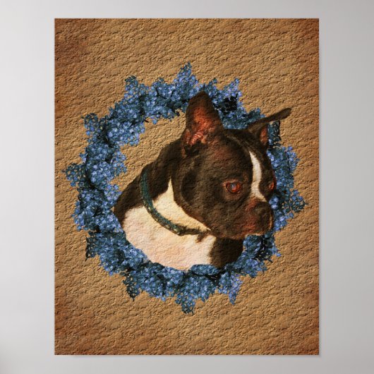 Boston Terrier Wreath Aged Paper Art Poster (Voorkant)