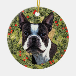 Boston Terrier Wreath Keramisch Ornament