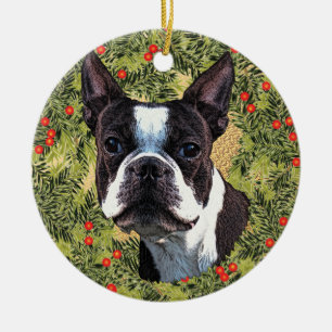 Boston Terrier Wreath Keramisch Ornament