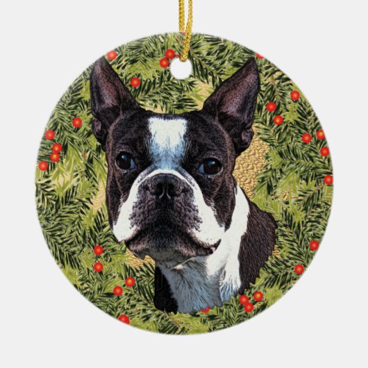 Boston Terrier Wreath Keramisch Ornament (Voorkant)