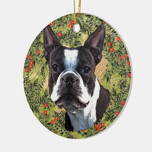 Boston Terrier Wreath Keramisch Ornament (Links)