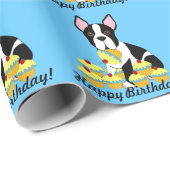 Boston Terrier Yellow Cupcakes Birthday Gift Wrap Cadeaupapier (Rol Hoek)