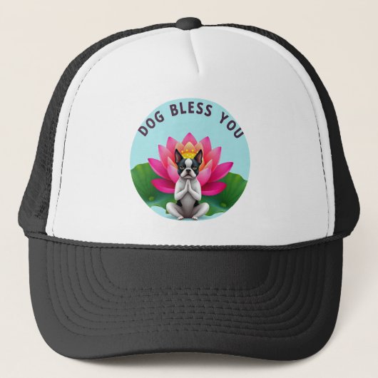 Boston Terrier Yoga Meditating Dog Bless You Zen  Trucker Pet (Voorkant)