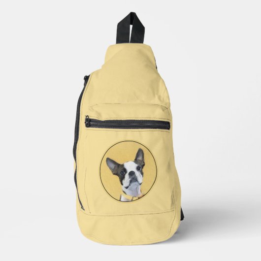 Boston Terrier Zwart en Wit Schilderij Hond Kunst Sling Bag (Voorkant)