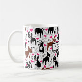 Boston Terriers and Hearts Cute Custom Name Koffiemok (Links)