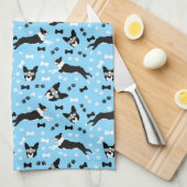 Boston Terriers Blue Dog Pattern Theedoek (Quarter Fold)