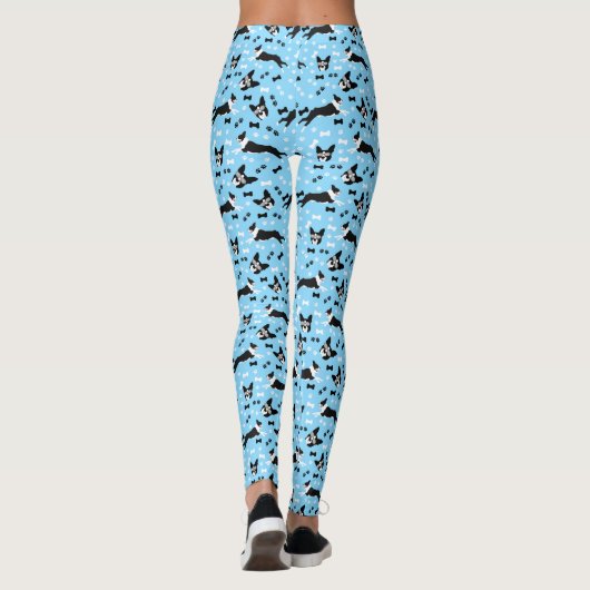 Boston Terriers Blue Pattern Cute Leggings (Achterkant)