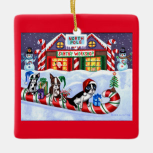 Boston Terriers Candy Cane Santa Kerstman Keramisch Ornament
