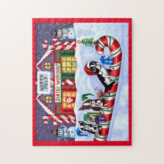 Boston Terriers Candy Cane Santa Kerstman Legpuzzel (Verticaal)
