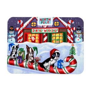 Boston Terriers Candy Cane Santa Kerstman Magneet