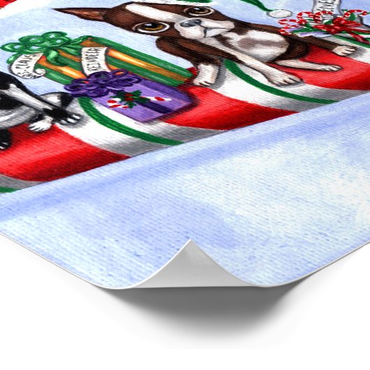 Boston Terriers Candy Cane Santa Kerstman Poster (Hoek)