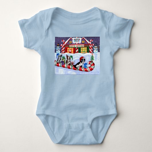 Boston Terriers Candy Cane Santa Kerstman Romper (Voorkant)