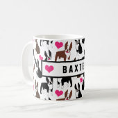 Boston Terriers en Hearts Cute Custom Name Koffiemok (Voorkant links)