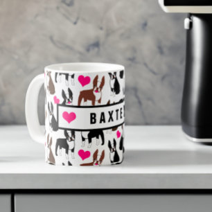 Boston Terriers en Hearts Cute Custom Name Koffiemok